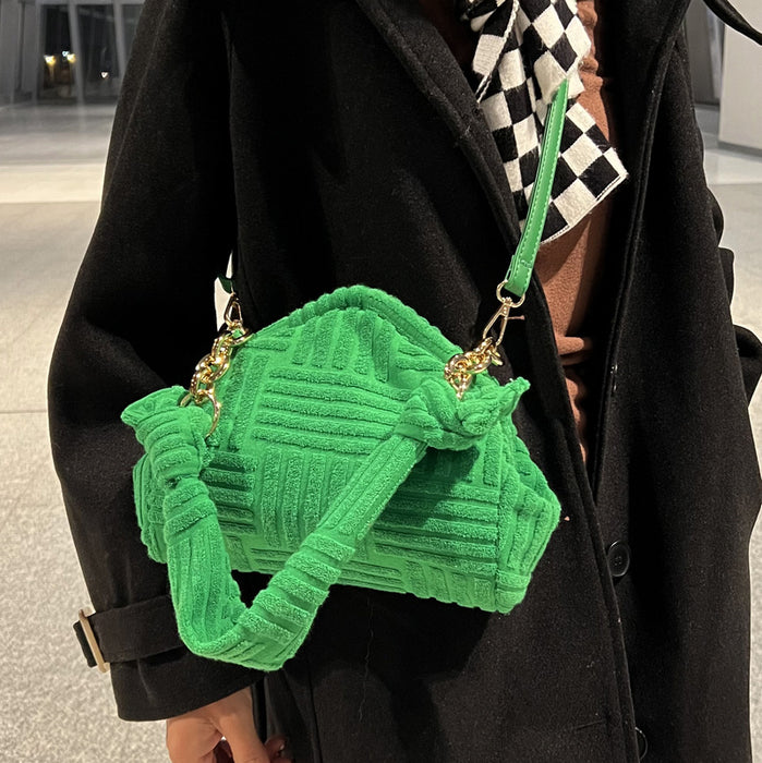 Luxury Towel Pattern Women New Fashion Plush Triangle Clip Handbag