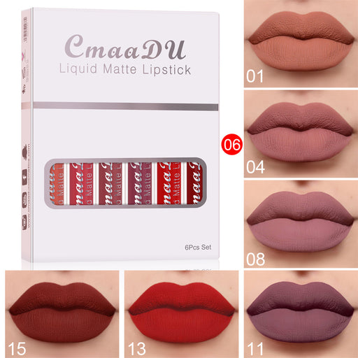 6 Schachteln mit mattem, antihaftbeschichtetem, wasserfestem Lippenstift und langanhaltendem Lipgloss